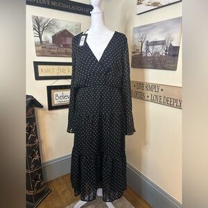 Elegant Black Polka Dot Long Sleeve Dress